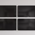 Four Black TVs Mounted Side by Side on White Wall Home Entertainment Setup 3d model