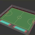 Outdoor Football Field With Green Turf Fence And Blue Spectator Seats