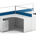 Modern L Shaped Office Desk With White Surface Blue Partition And Drawers
