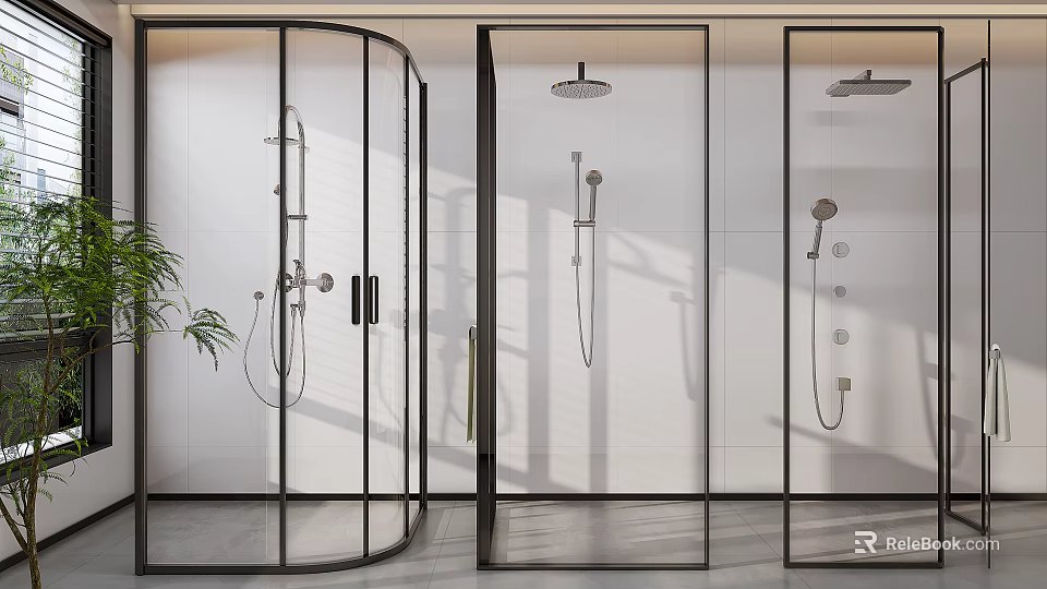 Modern Shower Sauna Interior Design With Glass Enclosure And Fixtures 3d model 