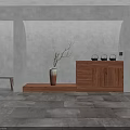 Modern Restaurant Interior With Gray Walls Wooden Cabinets Vase Warm Lighting And Tile Floor
