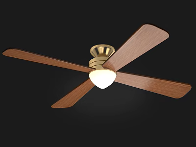 Modern Ceiling Fan With Wooden Blades Golden Base And Built In Light For Indoor Use 3d model