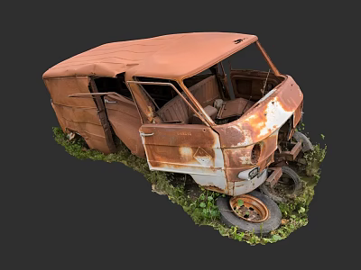 Rusty Old Abandoned Car in Deteriorated Condition with Overgrown Grass Around It 3d model