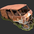 Rusty Old Abandoned Car in Deteriorated Condition with Overgrown Grass Around It
