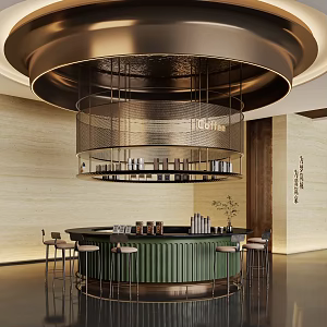 Modern Sales Office Water Bar Coffee Area Curved Bar Metal Decorative Rack 3d model