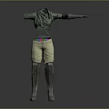 Fashionable Outfit Featuring Green Scarf Light Colored Shorts Colorful Belt And Silver Leg Guards