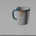White Mug With Blue Rim Orange Textures And Blue Handle Design