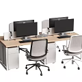 Modern Office Desk Workstation With Dual Computer Monitors And Ergonomic Chairs