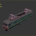 Green Electric Train Locomotive Side View With Red Pantographs And Yellow Stripes Design