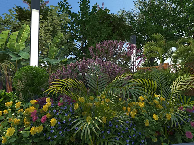 Beautiful Garden With Various Colorful Flowers And Lush Green Plants 3d model