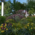Beautiful Garden With Various Colorful Flowers And Lush Green Plants