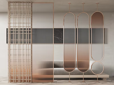 Stylish Modern Interior Room Divider With Metal Frame And Geometric Glass Panels 3d model
