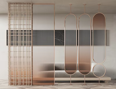Stylish Modern Interior Room Divider With Metal Frame And Geometric Glass Panels 3d model