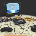 Retro Gaming Console With Controllers Game Cartridges And TV Screen 3d model
