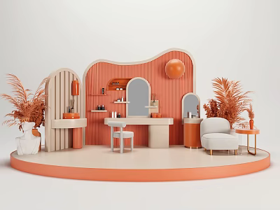 Modern Retro Style Beauty Makeup Window Display Space Design 3d model