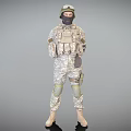 A Man in Camouflage Uniform With Helmet Face Mask Tactical Vest Knee Pads and Boots