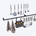 Practical Kitchen Utensil Rack With Hanging Spatulas Spoons Knives Towels And Condiment Holder