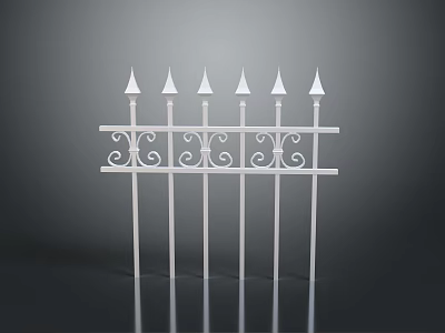 Scenic View Of White Iron Fence With Pointed Spikes And Decorative Scrolls On Gray Background 3d model