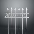 Scenic View Of White Iron Fence With Pointed Spikes And Decorative Scrolls On Gray Background