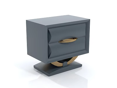 Modern Gray Bedside Table With Single Drawer Gold Handle And Circular Base 3d model