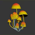 Mushroom Shaped Bonsai Plant Featuring Yellow Orange Gradient And Blue Stems On Dark Background