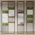 Decorative Room Divider With Metal Frames Green Plants Pink Flowers And Wooden Shelves