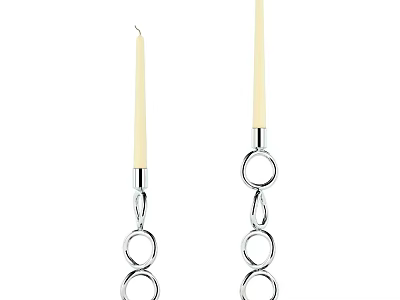 Contemporary Chandelier With Silver Interlinking Rings And White Candle Style Lights 3d model