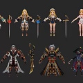 Game Characters With Diverse Costumes And Weapons In Fantasy Design