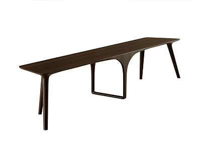 Modern Dark Wood Bench With Sleek Design And Unique Leg Structure For Home 3d model