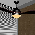 Modern Black Air Conditioning Fan With Light In Room Wooden Wall And Window Blinds