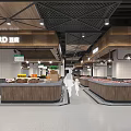 Modern Supermarket Grocery Interior With Fresh Tofu Pork Stalls And Produce Sections