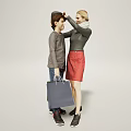 Two People Adjusting Hair And Holding Shopping Bags In Light Background