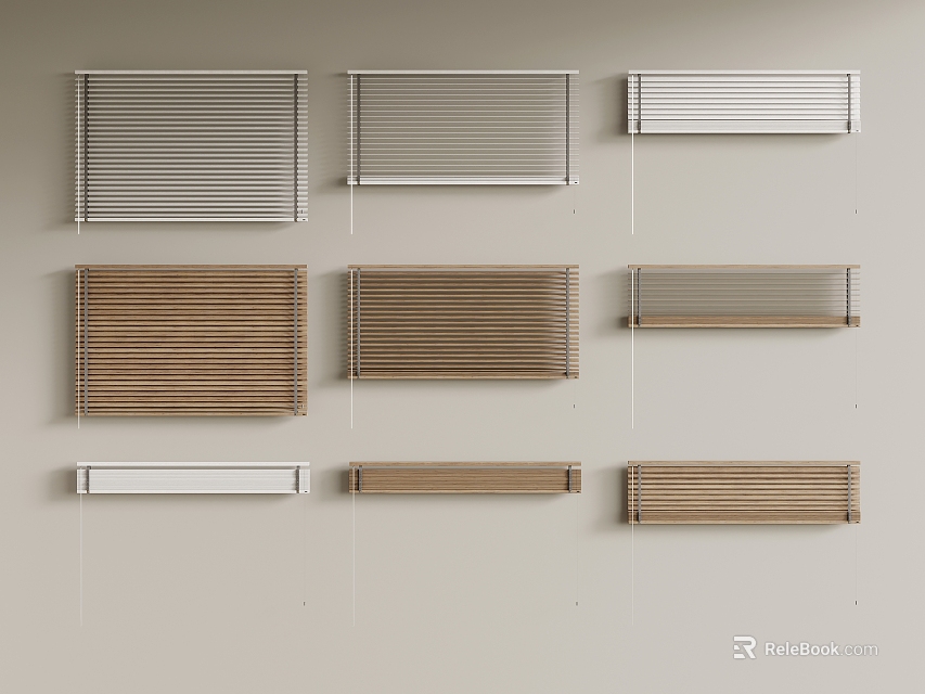 Different Colored Window Blinds With Various Materials And Styles For Home Decor 3d model 