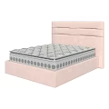 Modern Double Bed With Pink Headboard Gray Mattress And Patterned Design