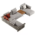 Multi Seat Sofa Wicker Design With Gray Red Cushions And Matching Side Tables 3d model