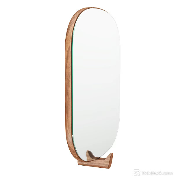 Modern Oval Mirror With Wooden Frame And Minimalist Design For Home Decor 3d model 