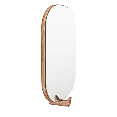 Modern Oval Mirror With Wooden Frame And Minimalist Design For Home Decor 3d model