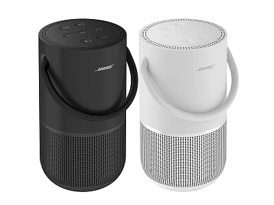 Dual Bose Black And White Portable Speakers With Handle And Cylindrical Design 3d model