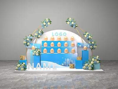 Commercial Display Equipment With Egg Shaped Displays Floral Decorations Brand Logo And Name 3d model