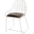Modern Leisure Chairs With Metal Leaf Pattern Frame Black Seat And Acrylic Geometric Design