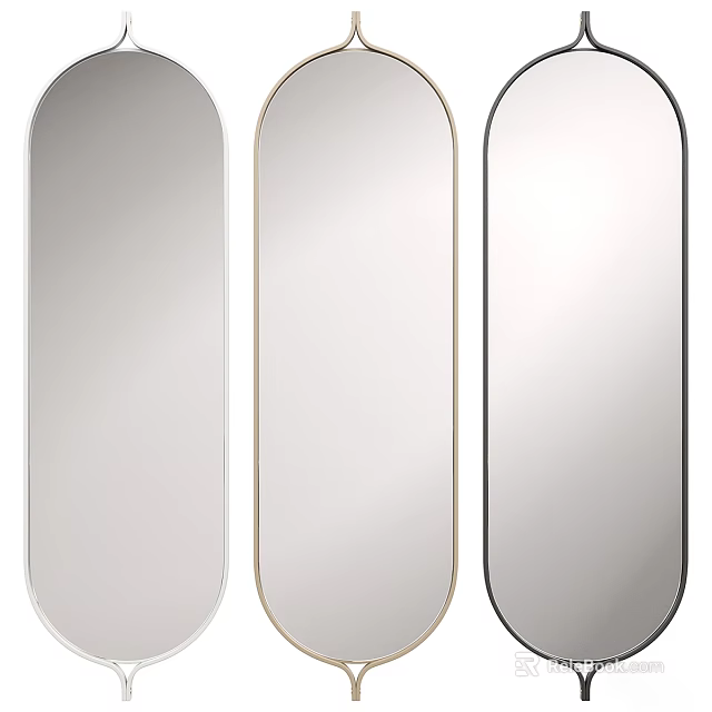 Three Modern Rectangular Mirrors With White Gold And Black Frames For Home Wall Decor 3d model 