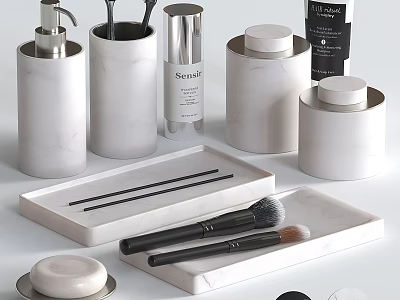 Marble Daily Washing Bathroom Accessories With Pump Bottle Soap Dish Brush Holder And Storage Jars 3d model
