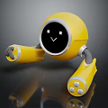 Yellow Smart Robot With Round Head Smiling Face And Flexible Arms 3d model