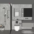 Modern Bathroom Interior Design With Glass Shower Vanity Toilet Mirror And Shelves