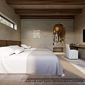 Hotel Guest Room With Wooden Ceiling Beams Double Beds And Mountain View Windows