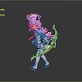 Cute Female Game Movie Character With Blue White Hair Headpiece Decorative Outfit And Bow Weapon