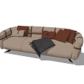 Beige Sectional Sofa With Brown Cushions And Dark Throw Blanket Design 3d model