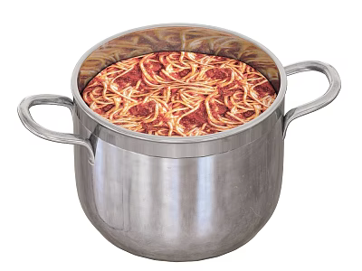 Delicious Hearty Spaghetti in Stainless Steel Pot with Tomato Sauce Ready to Serve 3d model