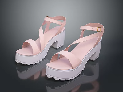 Fashionable Pink Platform Sandals With Crisscross Straps And Block Heel Design 3d model Fashionable Pink Platform Sandals With Crisscross Straps And Block Heel Design 3d model