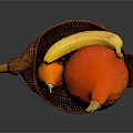 Decorative Ornament Set With Duck Shaped Basket Large Orange Pumpkin And Small Striped Pumpkin